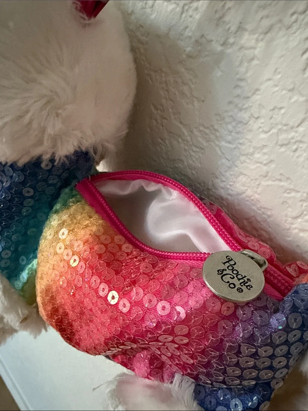 Plush White Cat Crossbody Bag with Rainbow Sequin Vest - Kids